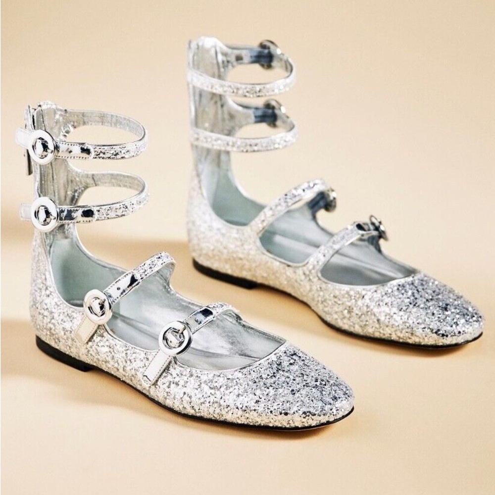 New Larroude silver glitter Alexa flats